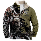 Kingfisher Hunting Quarter-Zip Fleece – Deer Camo Print Pullover - Front