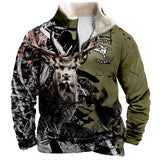 Kingfisher Hunting Quarter-Zip Fleece – Deer Camo Print Pullover - Front