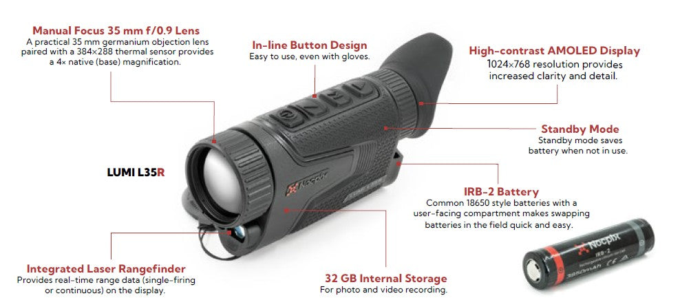 Nocpix LUMI L35R thermal scanner controls and laser rangefinder module detail